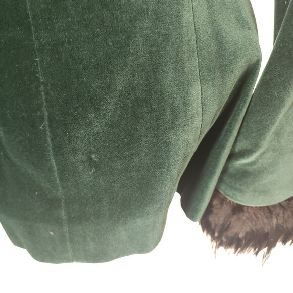 Vintage Myrene De Premonville Green Velvet Blazer w Bell Sleeve Feather Cuff XS - Picture 3 of 10